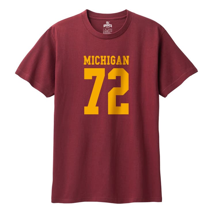 【20％OFFクーポン！3/21(土)限定】printrium Ol' Basics（オール・ベーシックス） 半袖Tシャツ MICHIGAN ロゴ ナンバリング プリント 5.6オンス トップス カットソー メンズ ユニセックス トップス