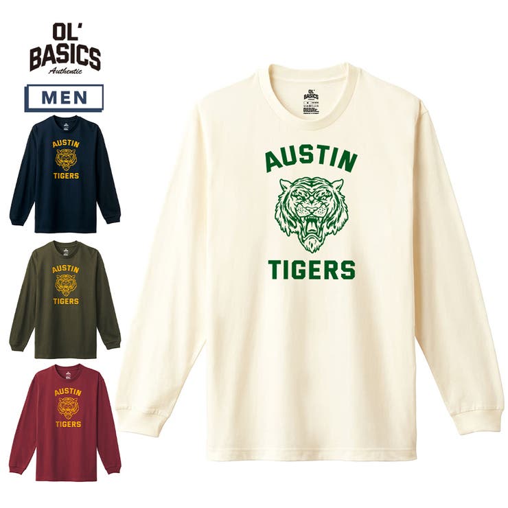 printrium Ol' Basics（オール・ベーシックス） 長袖Tシャツ AUSTIN ロゴ タイガーイラスト プリント 袖リブ ロンT ロングTシャツ トップス カットソー メンズ ユニセックス トップス