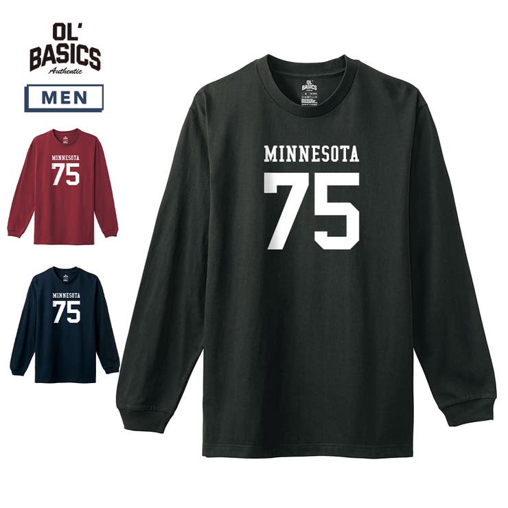 printrium Ol' Basics（オール・ベーシックス） 長袖Tシャツ MINNESOTA ロゴ ナンバリング プリント 袖リブ ロンT ロングTシャツ トップス カットソー メンズ ユニセックス トップス