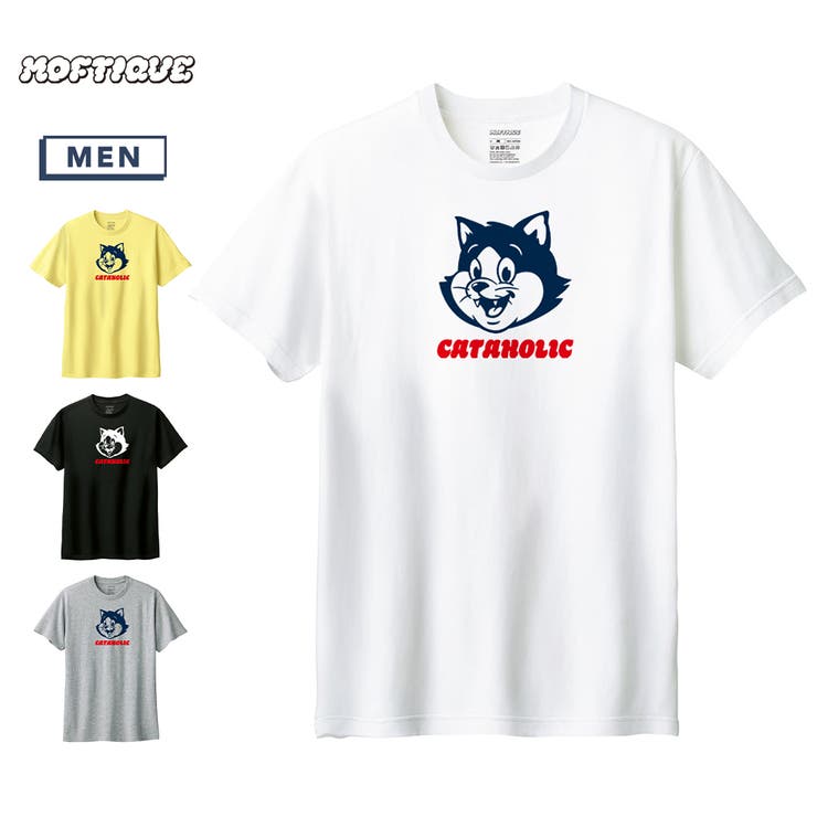 printrium Moftique（モフティック） 半袖Tシャツ ロゴ キャットイラスト 猫 アニマル プリント トップス カットソー メンズ ユニセックス トップス