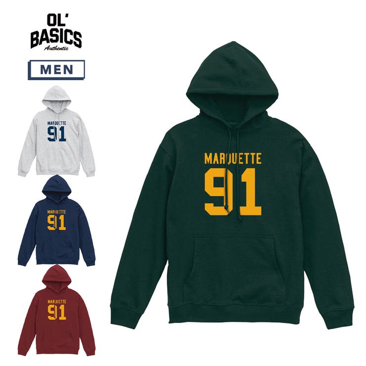 printrium Ol' Basics（オール・ベーシックス） プルパーカー スウェット MARQUETTE ロゴ ナンバリング プリント 裏毛 トップス メンズ ユニセックス トップス