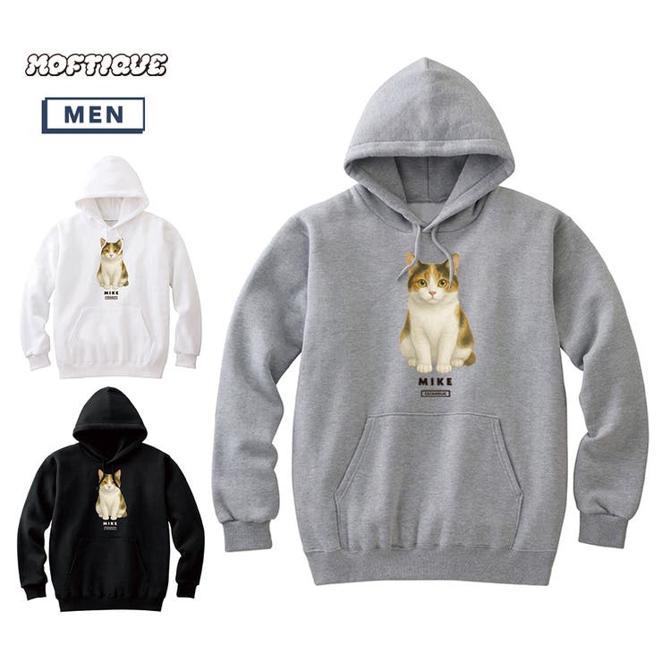 【10％OFFクーポン！2/23(月)1:59まで】printrium Moftique（モフティック） プルパーカー スウェット 裏毛 三毛猫 キャット ペット アニマル プリント トップス メンズ ユニセックス トップス