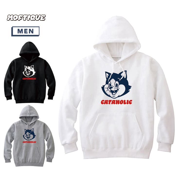 【10％OFFクーポン！1/16(金)1:59まで】printrium Moftique（モフティック） プルパーカー スウェット 裏毛 キャットイラスト アニマル プリント トップス メンズ ユニセックス トップス