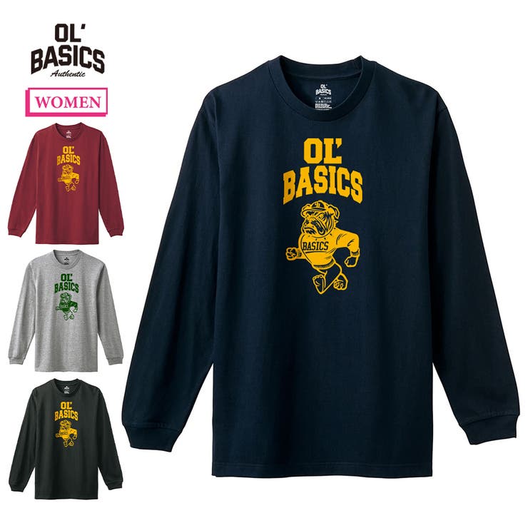 printrium Ol' Basics（オール・ベーシックス） 長袖Tシャツ Ol'Basics ロゴ イラスト プリント 袖リブ ロンT ロングTシャツ トップス カットソー レディース トップス