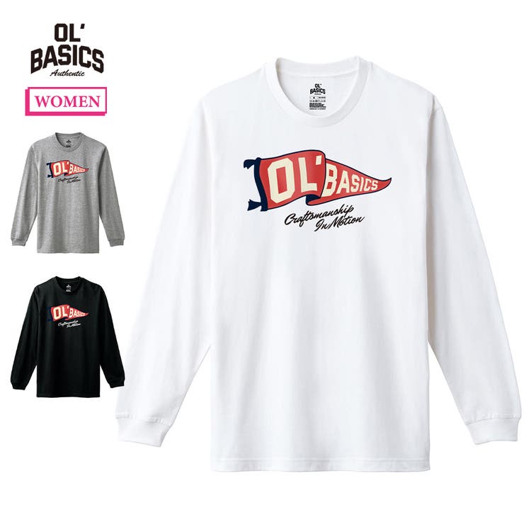 printrium Ol' Basics（オール・ベーシックス） 長袖Tシャツ フラッグ ロゴ イラスト プリント 袖リブ ロンT ロングTシャツ トップス カットソー レディース トップス
