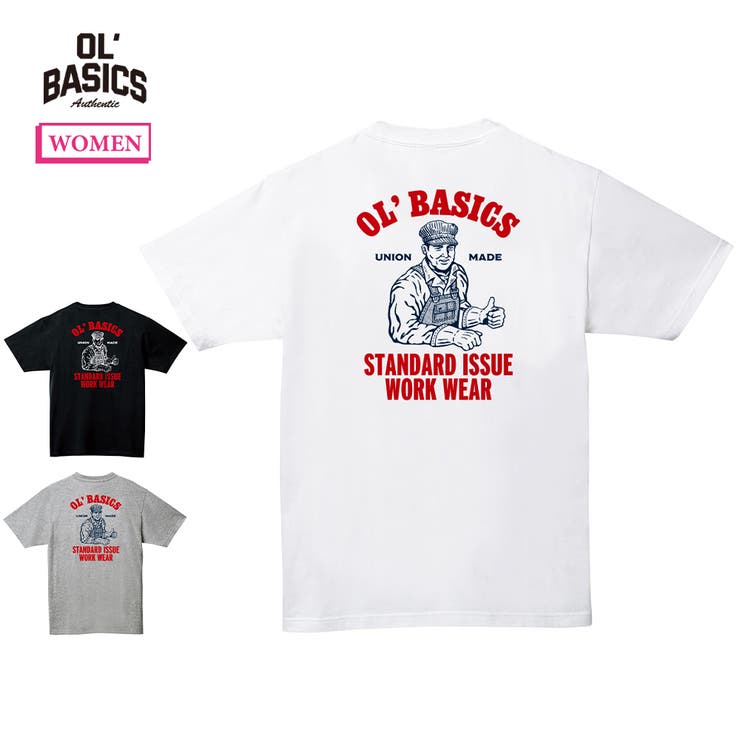 printrium Ol' Basics（オール・ベーシックス） 半袖Tシャツ ロゴ イラスト バックプリント 胸ポケット ポケT トップス カットソー レディース トップス