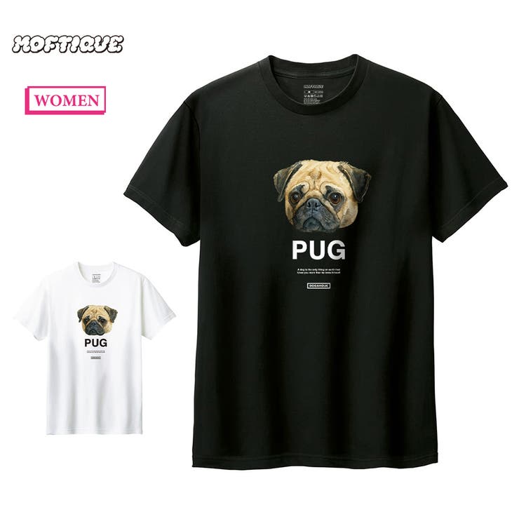 【10％OFFクーポン！7/26(日)1:59まで】printrium Moftique（モフティック） 半袖Tシャツ パグ 犬 アニマル プリント 5.6オンス トップス カットソー レディース トップス