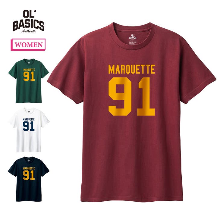 printrium Ol' Basics（オール・ベーシックス） 半袖Tシャツ MARQUETTE ロゴ ナンバリング プリント 5.6オンス トップス カットソー レディース トップス