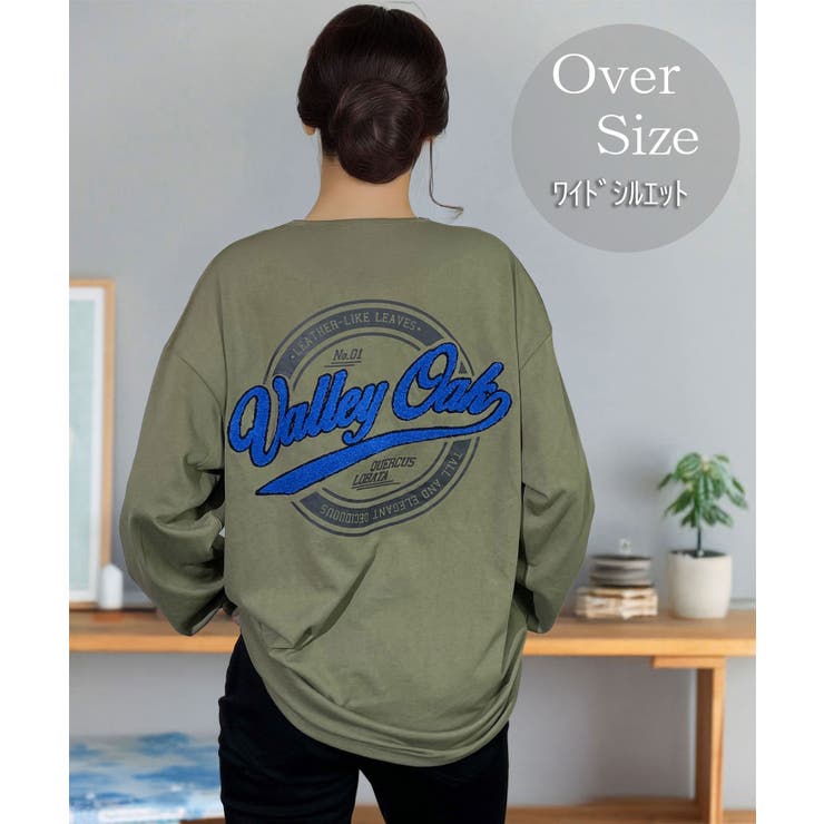 GROOVY STORE 【ワイド】サークル サガラ刺繍 ロンt 長袖Tシャツ ワンポイント トップス