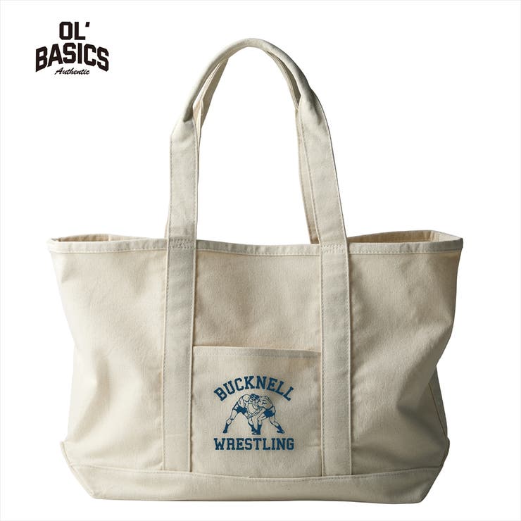 【20％OFF！2/5(木)限定】printrium Ol' Basics（オール・ベーシックス） ビッグトートバッグ キャンバス レスリングイラスト カレッジロゴ プリント 鞄 BAG アメカジ メンズ レディース ユニセックス バッ