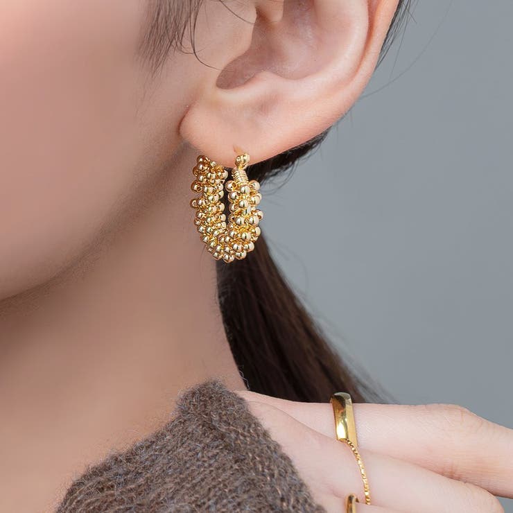 【10％OFFクーポン！2/10(火)1:59まで】CREAM-DOT ピアス 金属アレルギー ニッケルフリー 18kコーティング レディース キャッチレス 開閉式 ワンタッチ メタルボール 小粒 つぶつぶ フープピアス バブルメタル ゴールド シルバー