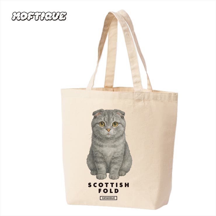 【10％OFFクーポン！3/26(木)1:59まで】printrium Moftique（モフティック） トートバッグ キャンバス マチ有 スコティッシュフォールド 猫 アニマルプリント Lサイズ ユニセックス バッグ・鞄