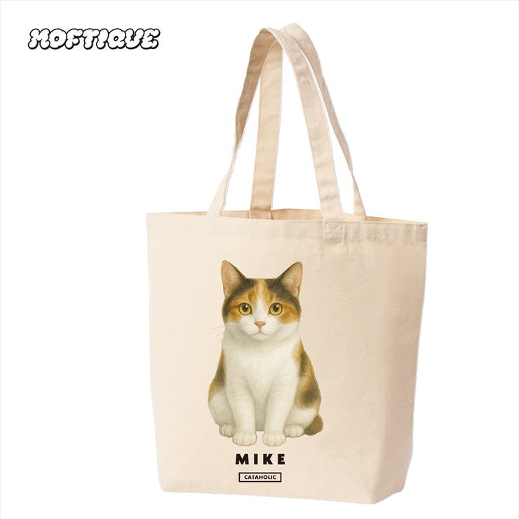 【10％OFFクーポン！2/10(火)1:59まで】printrium Moftique（モフティック） トートバッグ キャンバス マチ有 生成り 三毛猫 猫 アニマルプリント SMサイズ ユニセックス バッグ・鞄