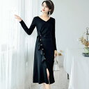JOCOSA ワンピース レディース オフィス オフィスカジュアル フレアワンピース ミニワンピース 長袖 Vネック フレア Aライン フリル リボン ボタン ...