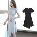 JOCOSA ワンピース ミニワンピース アシンメトリー レディース 春 夏 秋 新作 半袖 ミニ 無地 ギャザー フレア Tシャツ シンプル カジュアル おしゃれ 大人可愛い 韓国ファッション ブラック 黒 グレー S M L JOCOSA 8844