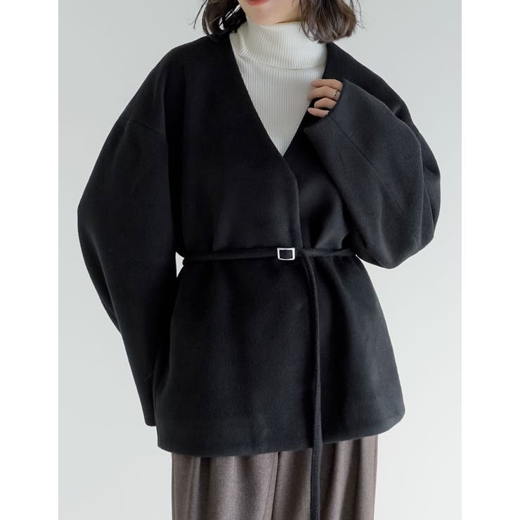 Re:EDIT フェイクウールベルト付きノーカラーコート アウター(コート・ジャケットなど) shoplistselect-10445345 SHOPLIST サンプル画像3