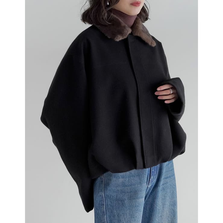 Re:EDIT [ファー取り外し可能]襟ファー起毛カルゼ裾バルーンブルゾン アウター(コート・ジャケットなど) shoplistselect-10445347 SHOPLIST サンプル画像3
