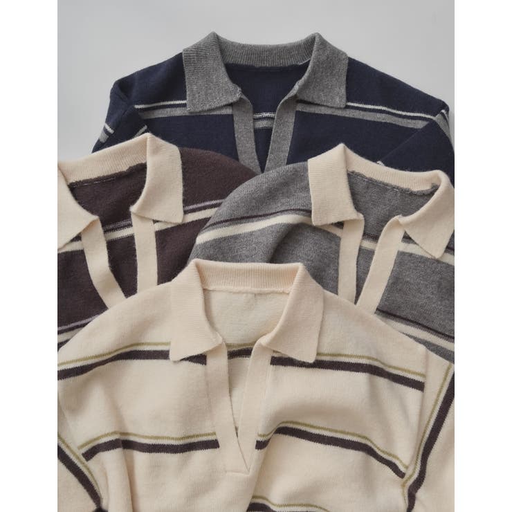 【10％OFFクーポン！8/27(木)1:59まで】Re:EDIT アルパカタッチボーダーポロトップス トップス shoplistselect-10445326 SHOPLIST サンプル画像2