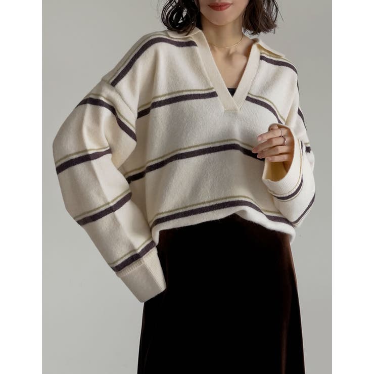 【10％OFFクーポン！8/27(木)1:59まで】Re:EDIT アルパカタッチボーダーポロトップス トップス shoplistselect-10445326 SHOPLIST サンプル画像3