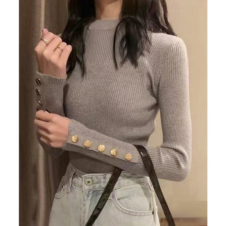 SUNSHINE CLOSET 袖ボタン リブニットトップス レディース トップス