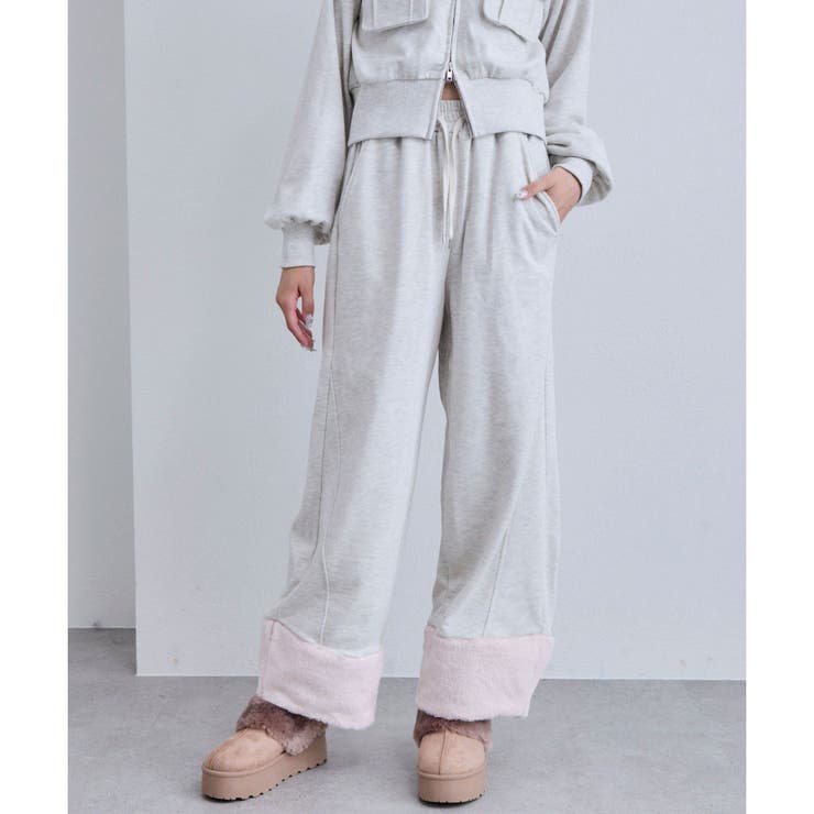 【10％OFFクーポン！1/16(金)1:59まで】NICE CLAUP / OLIVE des OLIVE OUTLET 【OLIVE des OLIVE】ファー付きスウェットパンツ パンツ・ズボン