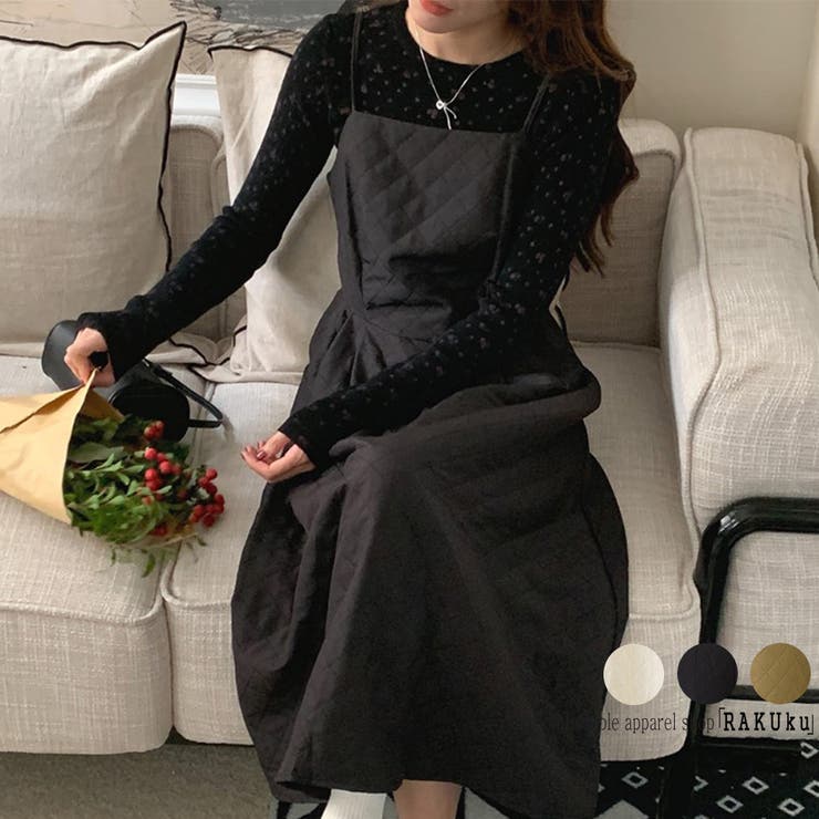 RAKUku 23AW新 キルティング キャミワンピース 3color 韓国ファッション ワンピース・ドレス