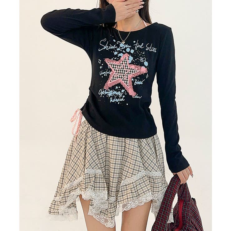 HOOK HOOK for girls Y2K スターモチーフ × サイドリボン ロングスリーブ トップス