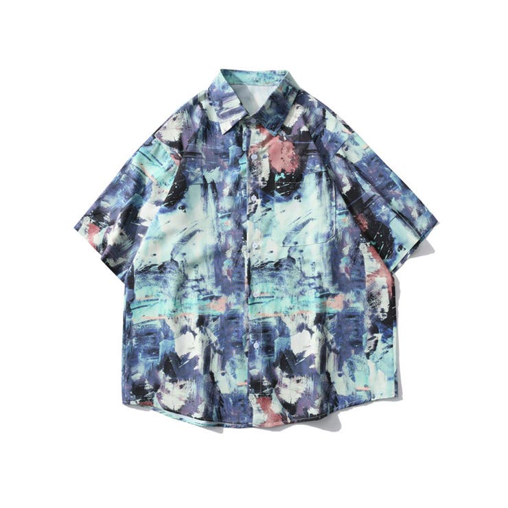 HOOK 在庫限り HOOK- レトロ調 古着風総柄ビッグオーバーシャツ ストリート系 オラオラ系 カジュアル ユニセックス 韓国ファッション ワイドパンツ 半...