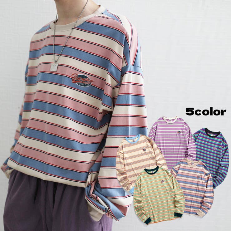 【10%OFFクーポン!11/27(木)1:59まで】HOOK アメカジワッペン刺繍配色ボーダーリンガーロングTEE ストリート系 ロンT スウェット メンズ ...