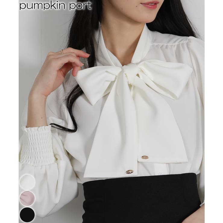 Pumpkin Port ゴールドプレート ボウタイリボン ブラウス トップス