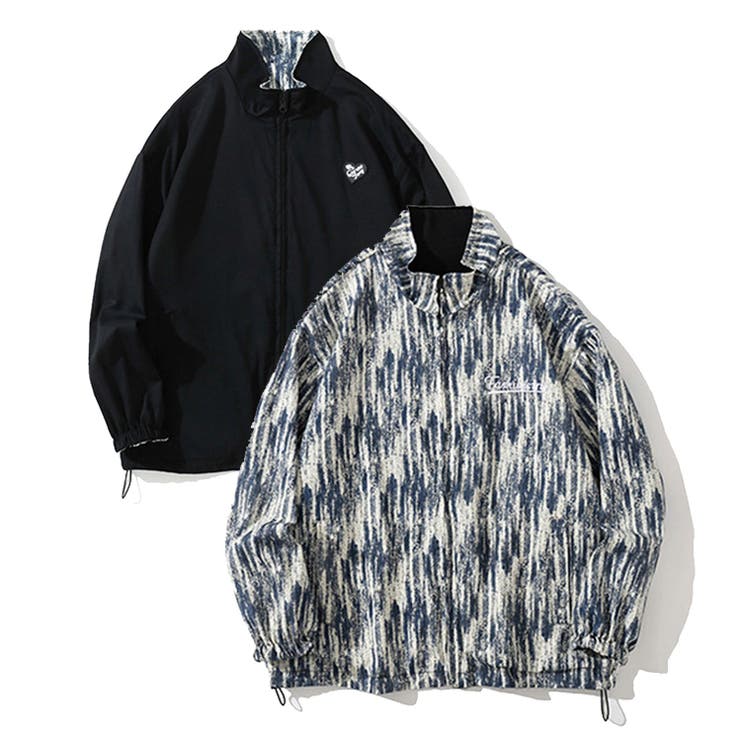 Coach Jackets - HOOK ブルゾン パッチワーク柄幾何学模様 ゴブランリバーシブルブルゾン 韓国ファッション ストリート系 春服 オラオラ系 オーバーサイズ ビッグシルエット 大きいサイズ 夏 半袖 メンズ 春夏秋冬 秋服 ワイドパンツ レディース ユニセックス オラオ
