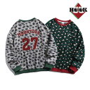 HOOK バック刺繍レオパード総柄スウェット【HOOK】ストリート系 ロンT スウェット メンズ レディース 韓国ファッション 長袖 ビッグシルエット オーバー...