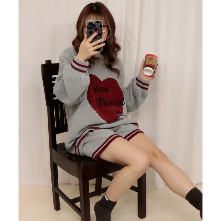 GORGE 《ふわモコ編地×ライン配色》リラックスニットショートパンツ／秋冬・ルームウェア◎ パンツ・ズ..