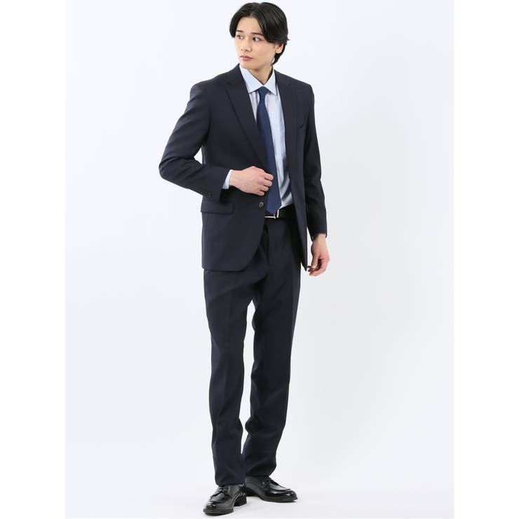 TAKA-Q MEN ストレッチウォッシャブル レギュラーフィット 2ボタン2ピーススーツ 組織紺 スーツ