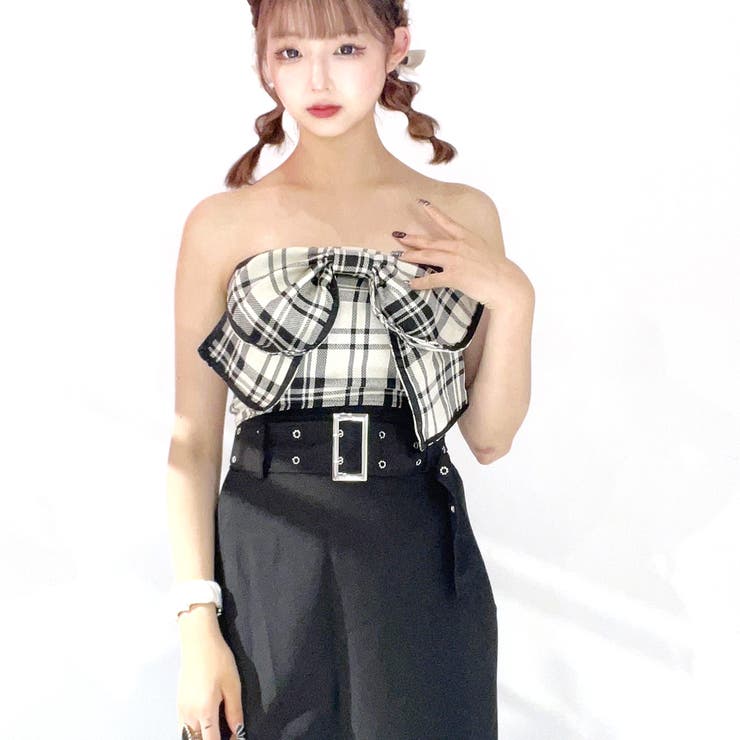 STRIP CABARET ベアトップ チューブトップ チェック柄 トップス リボン クロプド丈 きれいめ かわいい ギャル キャバドレス 韓国 韓国ファッション オルチャンファッション トップス shoplistselect-10447469 SHOPLIST サンプル画像3