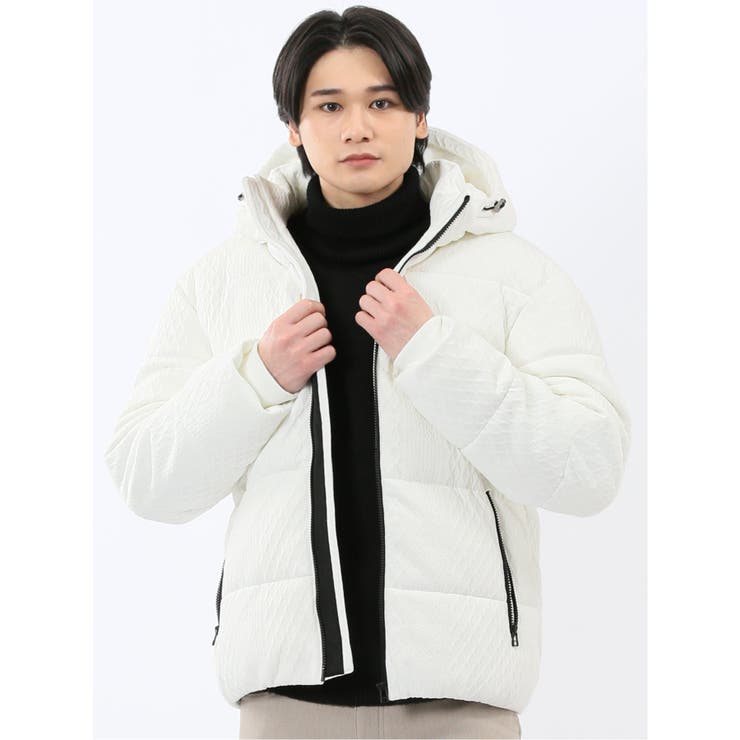 【10％OFFクーポン！2/10(火)1:59まで】TAKA-Q MEN カットジャガード フード脱着 中綿ブルゾン アウター(コート・ジャケットなど)