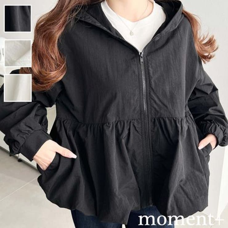 moment+ ナイロンワッシャーバルーンペプラムショートマンパー アウター(コート・ジャケットなど)