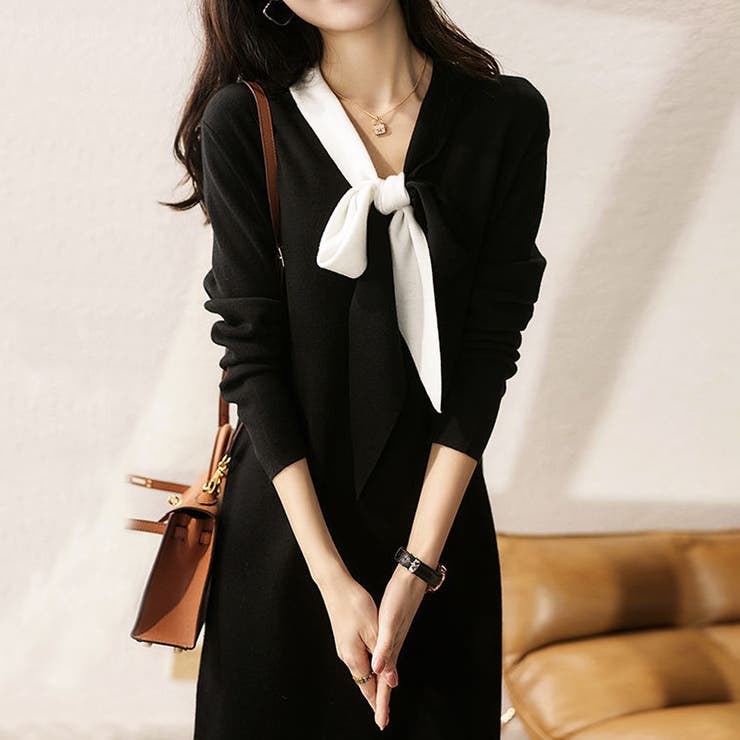 【20％OFF！1/24(土)限定】Miniministore ニットワンピース Vネック 秋冬ワンピ ワンピース・ドレス