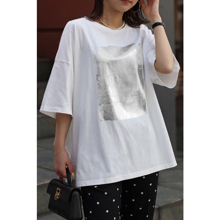 BONJOUR SAGAN 箔プリントビッグシルエットTシャツ 77-003694 トップス