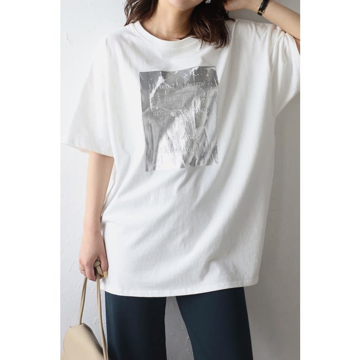 【10％OFFクーポン！3/26(木)1:59まで】BONJOUR SAGAN 箔プリントロゴTシャツ 77-003649 トップス