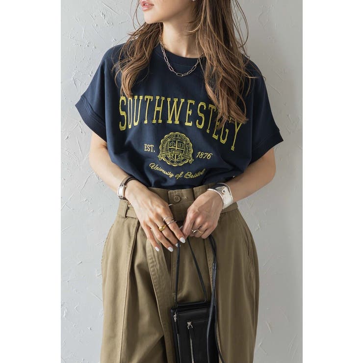 【20％OFFクーポン！6/4(木)限定】BONJOUR SAGAN カレッジ刺繍ピグメントスウェットTシャツ 77-003897 トップス