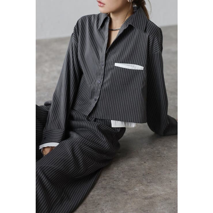 BONJOUR SAGAN ピンストライプジェットポケットクロップドシャツ 88-004277 トップス