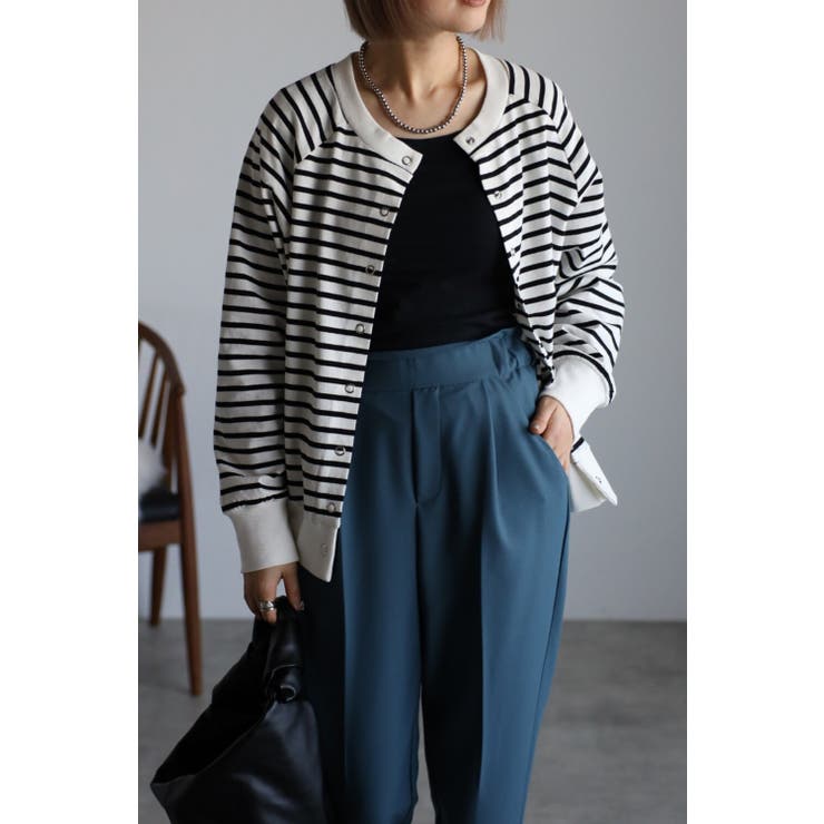 BONJOUR SAGAN スナップボタンボーダーカーディガン 77-001838 トップス