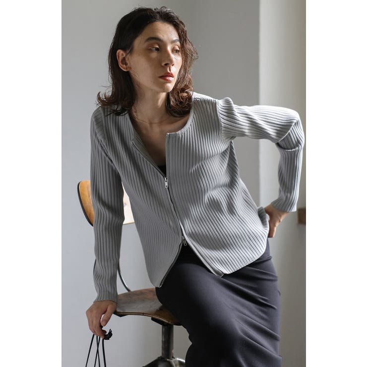 BONJOUR SAGAN Wジップノーカラーリブカーデ 88-003796 トップス