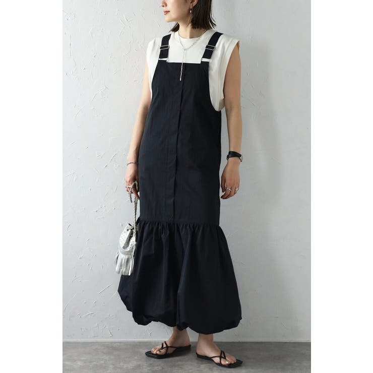 【10％OFFクーポン！3/26(木)1:59まで】BONJOUR SAGAN 裾バルーンジャンパースカート 77-003903 スカート