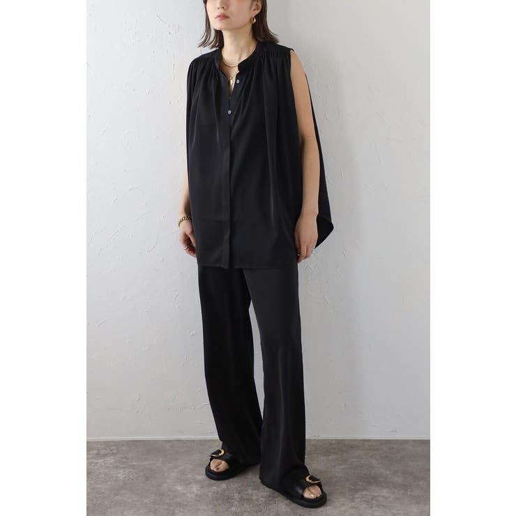 BONJOUR SAGAN マットサテンノースリブラウス×パンツセットアップ 77-003664 その他