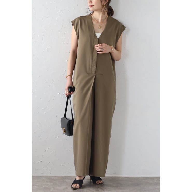 BONJOUR SAGAN フロントタックVネックオールインワン 77-003813 パンツ・ズボン