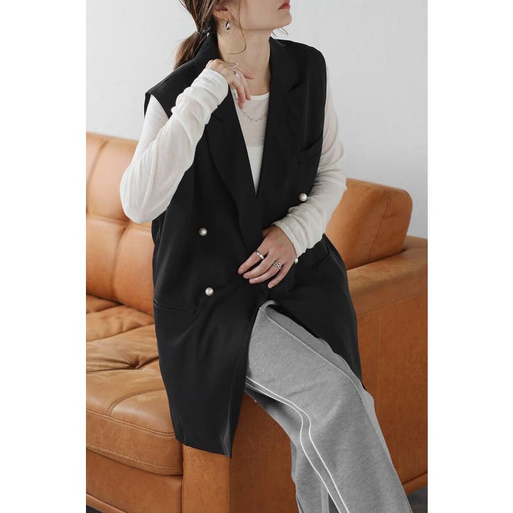 【10％OFFクーポン！2/10(火)1:59まで】BONJOUR SAGAN エステルスムースパールボタンベスト 88-004179 トップス