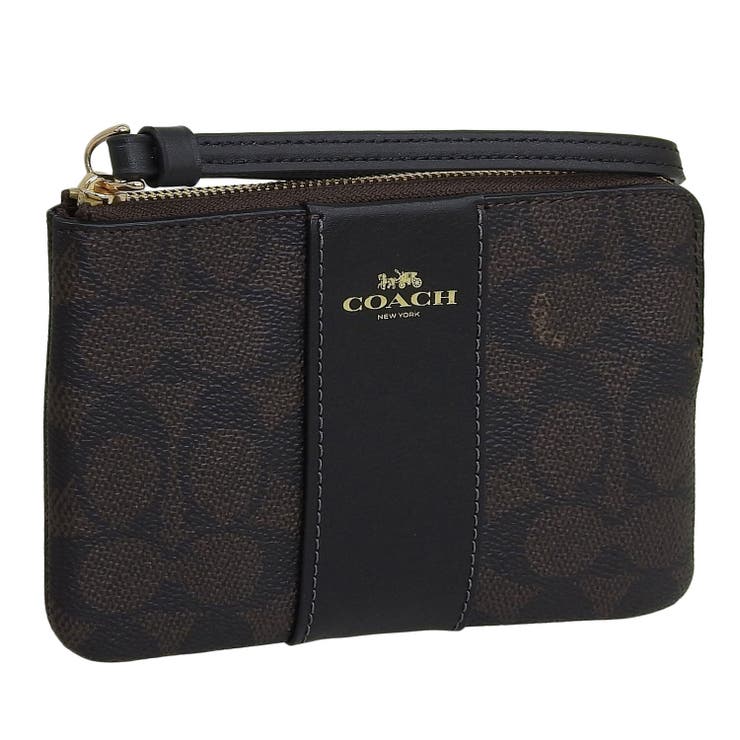 Riverall COACH コーチ ポーチ レディース アウトレット ブラウン コーナージップ リストレット シグネチャー キャンバス ストライプ CRN ZIP SIG LTH STRP CW854IMXAQ COACH バッグ・鞄