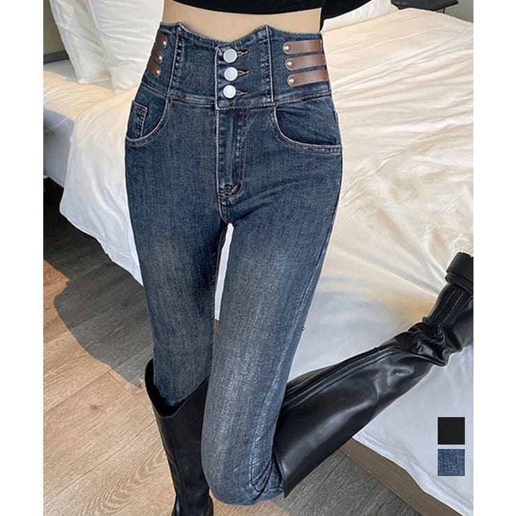 Miniministore ベルトデザイン スキニーデニムパンツ美脚 パンツ・ズボン